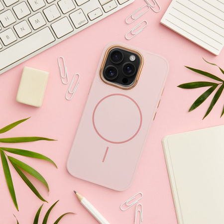 Futerał FRAME MAG COVER kompatybilny z MagSafe do IPHONE 16 pudrowy róż