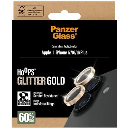 PanzerGlass Hoops Glitter Displayschutzfolie aus gehärtetem Glas für iPhone 17 / 16 / 16 Plus – Gold