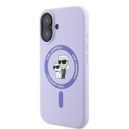 Etui Karl Lagerfeld Silicone Karl&Choupette Heads Ring MagSafe na iPhone 16 Plus - fioletowe
