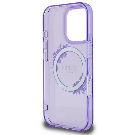 Original Handyhülle IPHONE 16 PRO Guess Hardcase IML Flowers Wreath MagSafe (GUHMP16LHFWFCU) lila