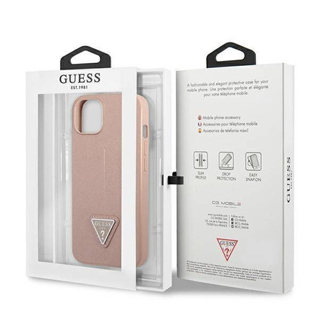 Original Handyhülle IPHONE 14 PLUS Guess Hardcase Saffianotriangle Logo (GUHCP14MPSATLP) rosa