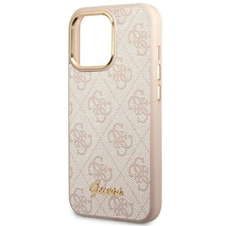 Original Handyhülle IPHONE 14 PRO MAX Guess Hard Case 4G Vintage Gold Logo (GUHCP14XHG4SHP) rosa