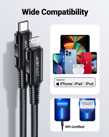 Acefast kabel MFI USB Typ C - Lightning 1,8m, 30W, 3A czarny (C4-01 C Black)