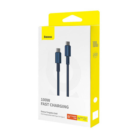 Kabel 100W 5A 2m USB-C - USB-C Baseus Tungsten Glod niebieski