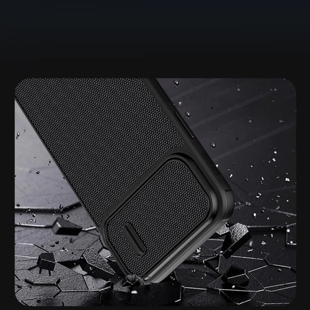 Nillkin Textured S Case für iPhone 14 Pro, gepanzerte Hülle mit Kameraabdeckung, blau