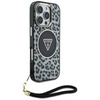Oryginalne Etui IPHONE 16 PRO Guess HC IML Leopard Triangle Cord Strap czarne