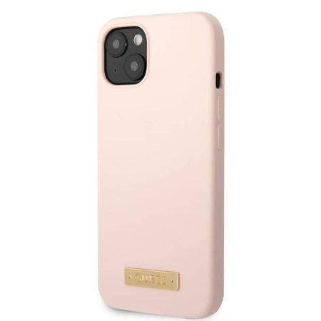Original Case IPHONE 13 MINI Guess Hard Case Silicone Logo Plate MagSafe (GUHMP13SSBPLP) pink