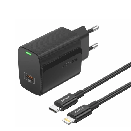 FONENG Netz-Ladegerät EU65 PD 20W 1xUSB-C + Kabel USB-C - Lightning schwarz