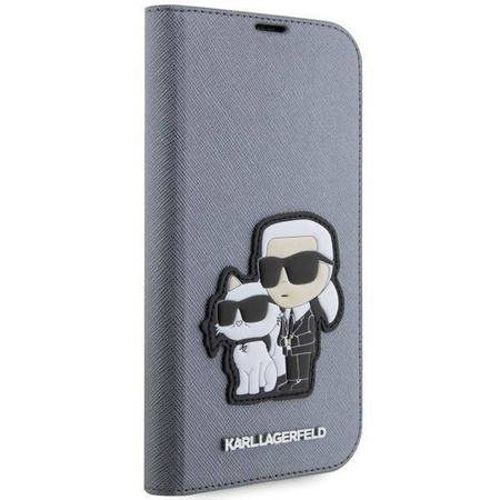 Karl Lagerfeld KLBKP14XSANKCPG iPhone 14 Pro Max 6.7" bookcase srebrny/silver Saffiano Karl & Choupette