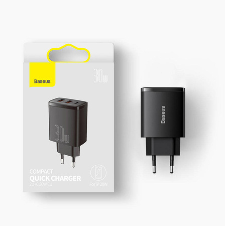 Baseus Compact szybka ładowarka sieciowa 2x USB / USB Typ C 30W 3A Power Delivery Quick Charge biały (CCXJ-E02)