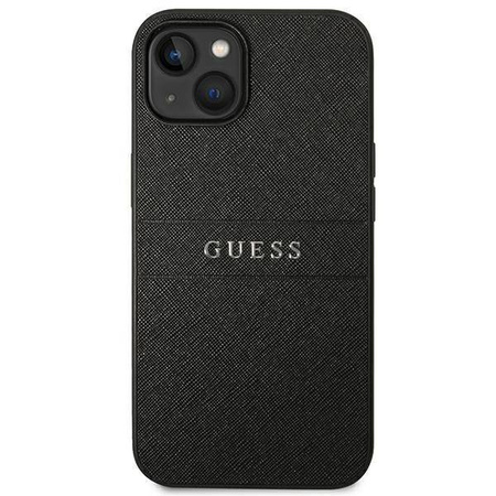 Guess Saffiano Metal Logo Stripes - Etui iPhone 14 Plus (czarny)