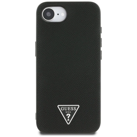 Guess Grained Triangle MagSafe iPhone 16e Hülle - Schwarz