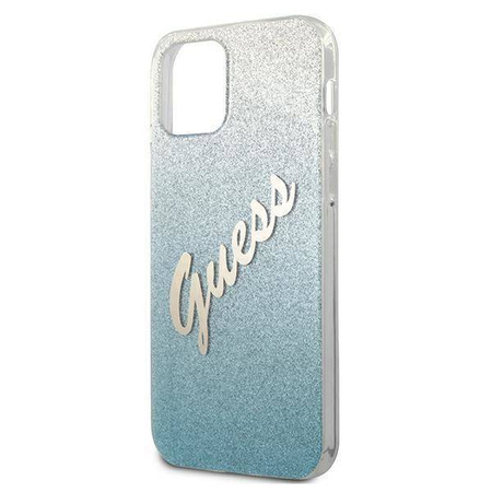 Guess Glitter Gradient Script - Etui iPhone 12 / iPhone 12 Pro (niebieski)