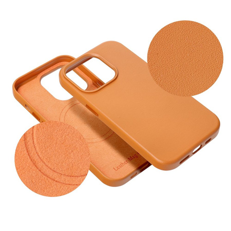 Leather Mag Cover kompatybilne z MagSafe do IPHONE 15 PRO MAX pomarańczowy