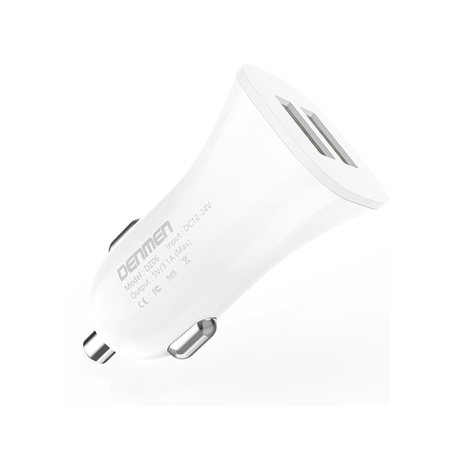 ŁADOWARKA SAMOCHODOWA 3A  + KABEL TYP-C BIAŁA DENMEN 3100mA DUAL FAST CHARGING 2XUSB DZ06T 15W