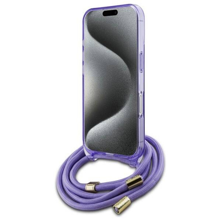 Original Handyhülle IPHONE 16 Guess Hardcase Crossbody Cord Script MagSafe (GUHMP16SHCTSGNSU) violett