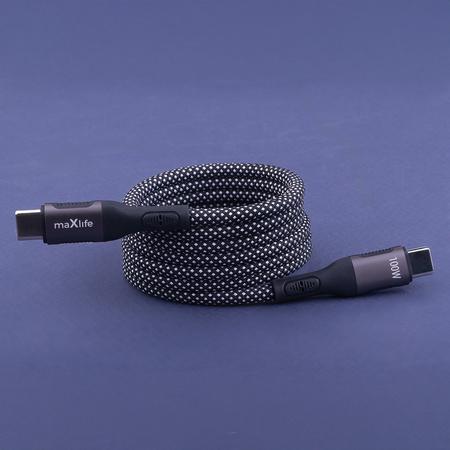 Maxlife kabel magnetyczny MXUC-11 USB-C - USB-C 1,0 m 100W czarny nylonowy