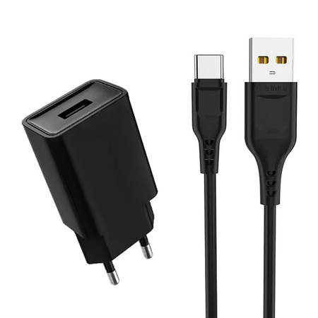 ŁADOWARKA SIECIOWA 2.4A + KABEL TYP-C USB CZARNA DENMEN 2400mA DC01 12W BLACK