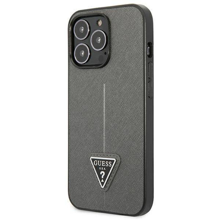 Original Case IPHONE 14 PRO MAX Guess Hardcase Saffianotriangle Logo (GUHCP14XPSATLG) silver