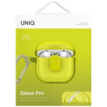 Etui UNIQ Glase Pro do AirPods 4 Lock    Case żółty