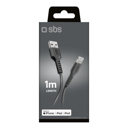 TECABLEUSBIP589K USB-A – Lightning SBS-Kabel 1 m mit MFi-Zertifizierung – Schwarz