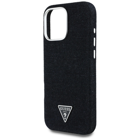 Original Handyhülle IPHONE 16 PRO MAX Guess Denim Triangle Logo MagSafe schwarz