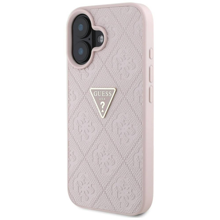 Etui IPHONE 16 Guess Hot Stamp 4G Pattern Triangle Metal Logo różowe