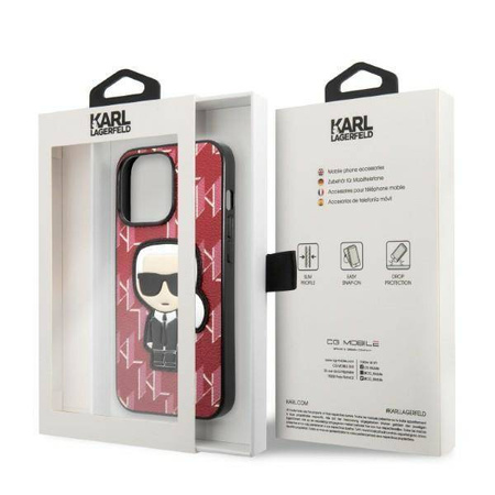 Original Handyhülle IPHONE 13 PRO Karl Lagerfeld Hardcase Monogram Ikonik Patch rot