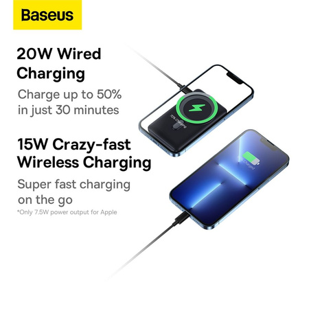 Baseus Magnetic Bracket Power Bank mit MagSafe Wireless Charging 10000mAh 20W Overseas Edition Blau (PPCX000203) + USB Type C Baseus Xiaobai Series 60W 0.5m