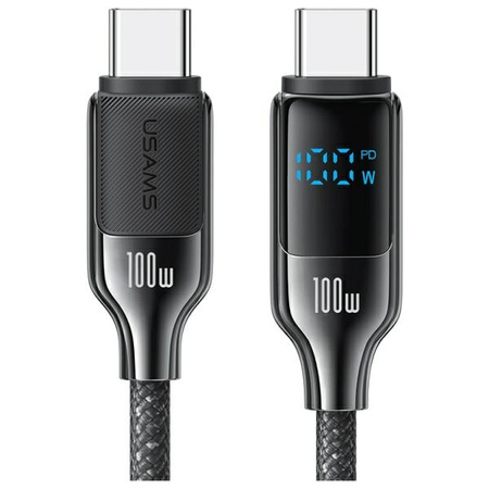 USAMS Kabel USB-C na USB-C 100W 1,2m     Digital Display Zinc Alloy Fast Charging Data Cable HX Series SJ742USB01 (US-SJ742) czarny