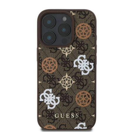 GUESS futerał do IPHONE 16 Pro kompatybilny z MagSafe GUHMP16LP4PWPW (PU Peony on 4G Background) brązowy