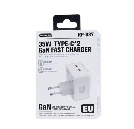 ŁAD SIEC REMAX FIYEO SERIES 35W RP-U87 2xUSB-C PD QC WHITE