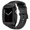 Kingxbar CYF148 2in1 Rugged Case for Apple Watch SE, 6, 5, 4 (44 mm) Stainless Steel with Strap Black