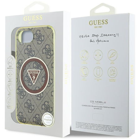 Guess IML Metal Glitter 4G Circle Triangle MagSafe - Etui do iPhone 16e (brązowy)