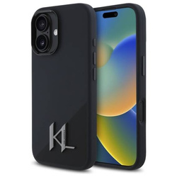 Original Handyhülle IPHONE 16 Karl Lagerfeld Hardcase Silicone Shadow Metal Initial MagSafe (KLHMP16SSCMKMPCK) schwarz