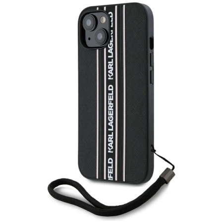 Etui Karl Lagerfeld Saffiano Athleisure Stripes Cord na iPhone 15 - różowe