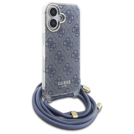 Original Case IPHONE 16 Guess Hardcase Crossbody Cord 4G Print (GUHCP16SHC4SEB) blue