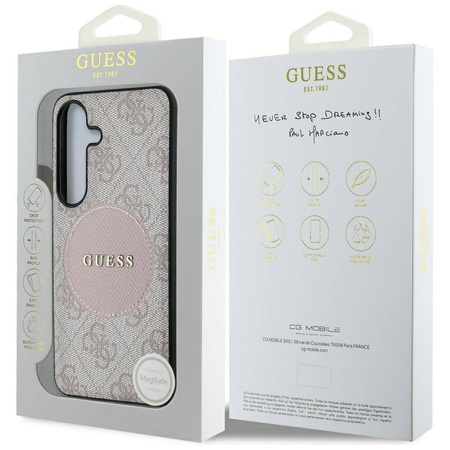 Etui Guess 4G Round Patch Classic Logo MagSafe do Samsung Galaxy S25 Plus różowy