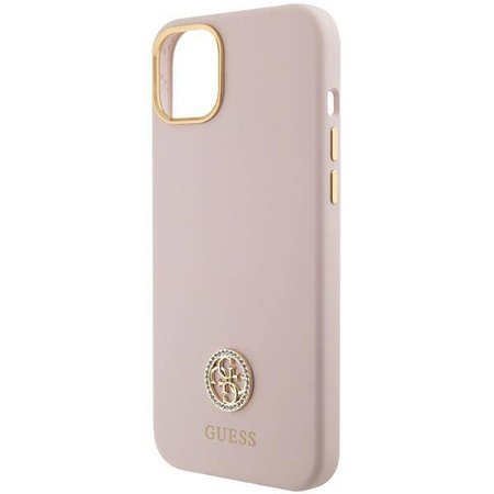 Etui Guess Silicone Logo Strass 4G na iPhone 15 - jasnoróżowe