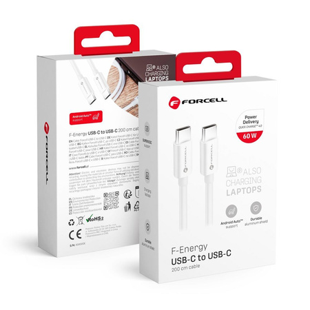 FORCELL kabel Typ C do Typ C QC4.0 3A/20V PD60W C338 2m biały