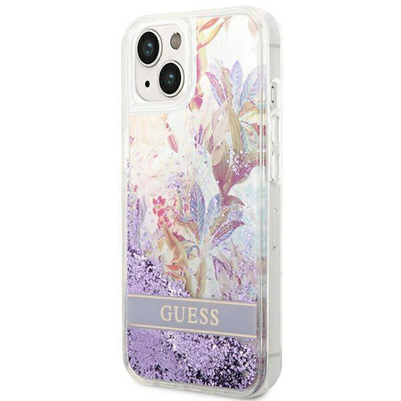 Case IPHONE 14 PLUS Guess Hardcase Flower Liquid Glitter purple