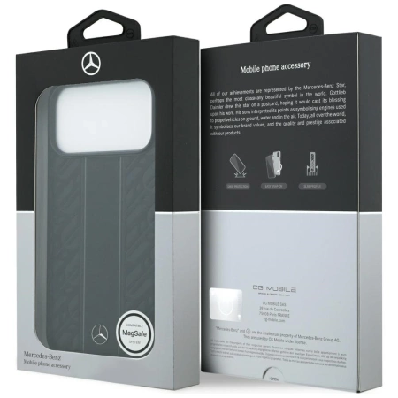 Mercedes Leather Laurel Leaves Stripes MagSafe Case for iPhone 17 Pro Max - Black