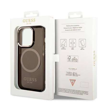 Guess Gold Outline Translucent MagSafe - Etui iPhone 14 Pro Max (czarny)