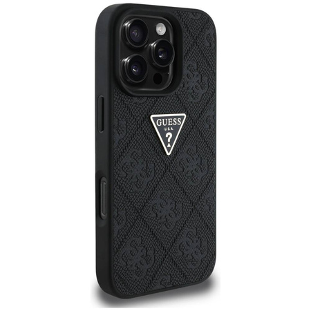 Etui IPHONE 16 PRO Guess Hot Stamp 4G Pattern Triangle Metal Logo czarne