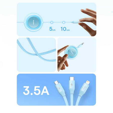 Baseus Bright Mirror 2 3in1 USB Typ A Kabel - Micro USB + Lightning + USB Typ C 3.5A 1.1m lila (CAMJ010005)