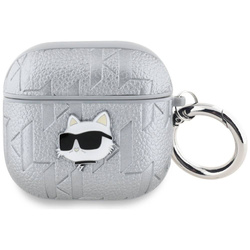 Original Case APPLE AIRPODS 4 Karl Lagerfeld Cover Monogram Choupette Head silver
