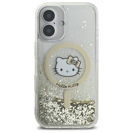 Oryginalne Etui IPHONE 16 Hello Kitty Hardcase Liquid Glitter Fever MagSafe (HKHMP16SLGDIH) złoto-białe