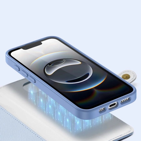 Dux Ducis Lawa iPhone 16e Lederhülle mit abnehmbarer magnetischer Brieftasche - Blau