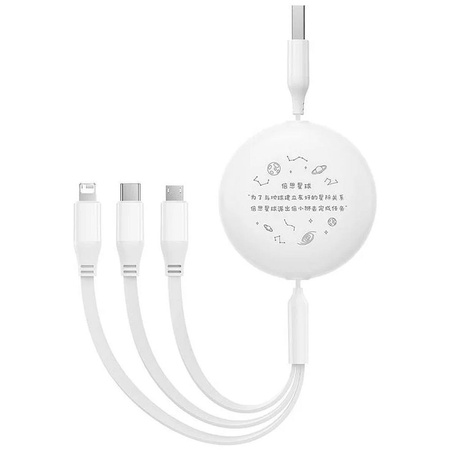 BASEUS zwijany kabel USB do Micro/Lightning/Typ C 3w1 Leo 3.5A 1.1m biały CB000063