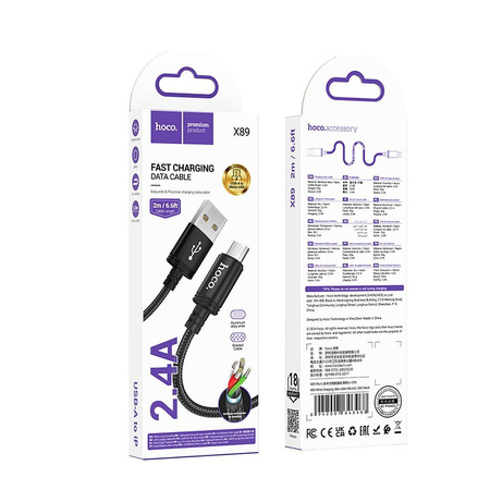 HOCO kabel USB A do Micro USB 2,4A X89 2 m czarny